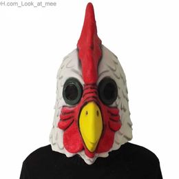 Party Maskers Witte Latex Haan Volwassenen Mad Chicken Cockerel Masker Halloween Enge Grappige Maskerade Cosplay Masker Party Masker Q231007