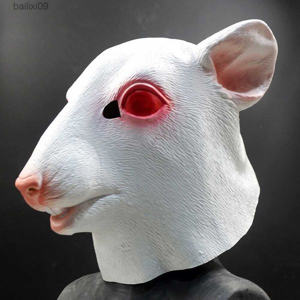 Masques de fête Souris blanche Tête d'animal Masque en latex Masques de rat Halloween Cosplay Costume Robe T230905