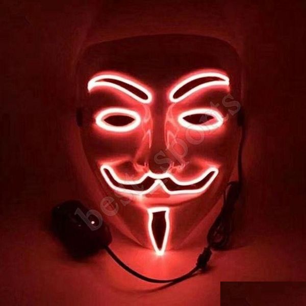 Máscaras de fiesta al por mayor 10 colores V para Vendetta Led Glow Mask Mascara Luminosa Halloween Masquerade Dance Decorado Drop Delivery Inicio Dhog7