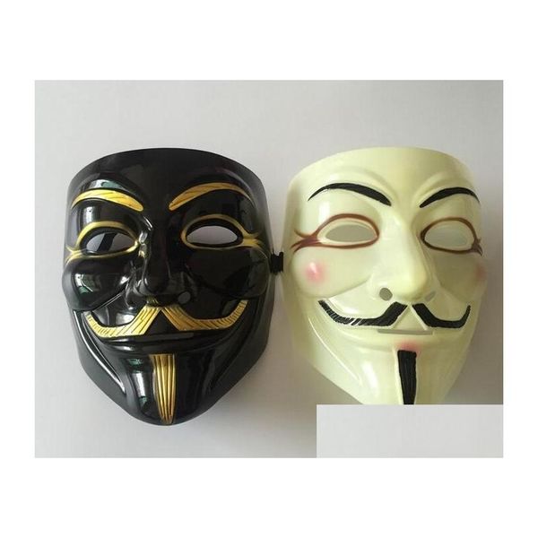 Máscaras de fiesta Venta al por mayor 100 piezas Máscara de Halloween con delineador de ojos dorado V para Vendetta Guy Fawkes Disfraz Dhs Fedex Drop Delivery Home Garden Dhtti