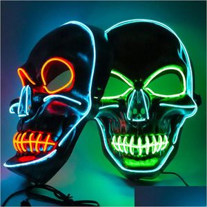 Feestmaskers Groothandel twocolor skl flitsende masker Halloween Christmas Horror Scary Creative Led Cold Light kan worden aflevering Home Dh5VC