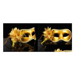 Feestmaskers Groothandel vrouwen y Hallolowmas Venetiaans masker Maskerade met bloem veer dans drop levering home tuin feestelijke voorraden dhury