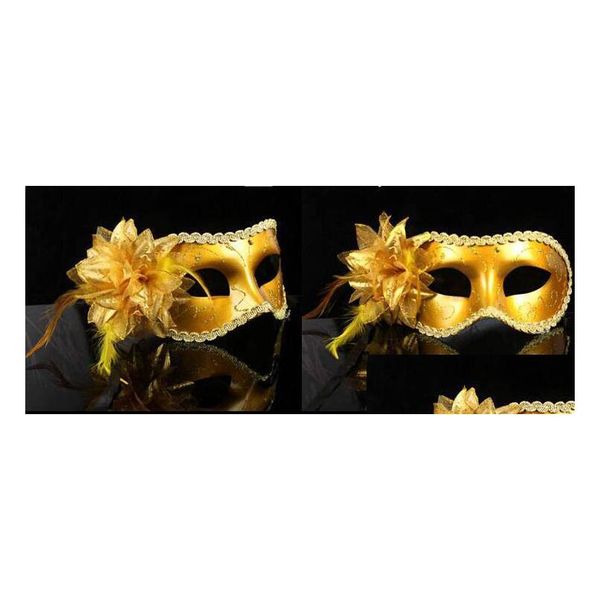 Masques de fête en gros femmes Y Hallowmas masque vénitien mascarade avec fleur plume danse livraison directe maison jardin fournitures de fête Dhury