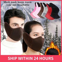 Feestmaskers Winterwarm gezichtsmasker met ademhalingsfilter herbruikbare mondafdekking wasbare thermische katoenen oorhoezen