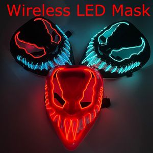 Masques de fête Masque LED sans fil Glowing Horrible Funny Full Face Mascarade Cosplay Halloween Festival Décoration 230901