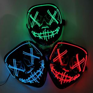 Masques de fête Masque LED sans fil Halloween Masque Masquerade Neon Light Glow In The Dark Mascara Horror Purge Glowing Masker 230729