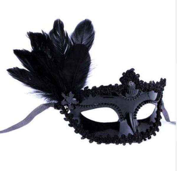 Máscaras de fiesta con plumas blancas/negras, máscara de ojo de encaje Sexy, baile de máscaras venecianas, disfraz de fiesta, regalos para dama