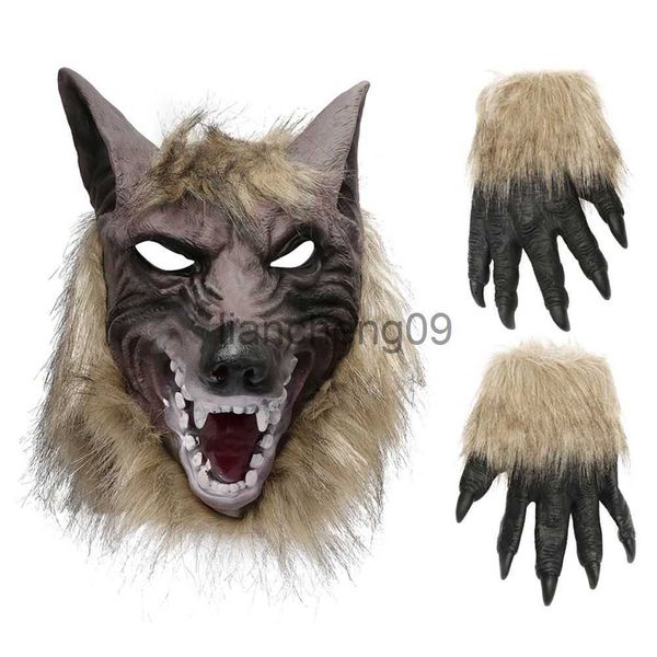 Máscaras de fiesta Máscara de lobo Disfraces de Halloween para adultos Disfraz Hombre lobo Cosplay Cabeza Guantes para adultos Scary Animal Up Vestido Garras Hombres Niños Horror Garra x0907