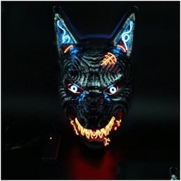 Mascaras de fiesta Wolf Scary Animal LED para hombres Festival Festival Cosplay Disfraz de Halloween Masquerada Fiestas Carnival 230321 Drop dhrk8