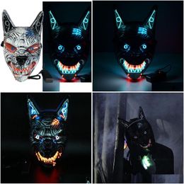 Mascaras de fiesta Wolf Scary Animal LED para hombres Mujeres Festival Cosplay Disfraz de Halloween Masquerada Fiestas Carnival 230321 Drop de Dhor3