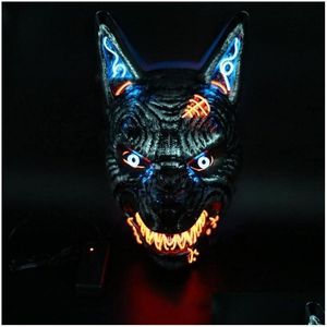 Party Masks Wolf effrayant Animal a mené la lumière pour les hommes Festival Festival Cosplay Costume Halloween Masquerade Parties Carnival 230321 Drop Dhrk8