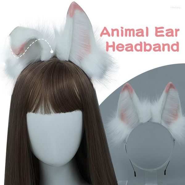 Máscaras de fiesta para mujer, diadema blanca de piel sintética, orejas de animales, Cosplay de Anime, bonitos aros para el pelo, accesorios de Halloween KC Lolita