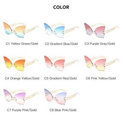 Party Masks Womens Butterfly Gradient sans cadre Lunettes de soleil Femme Lettre de personnalité féminine Cadre de miroir MTTICOLOR Z11 DROP DELIV DHN6R