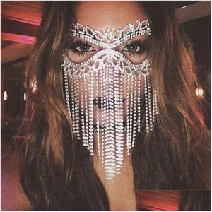 Partij maskers Womens handgemaakte glanzende Strass lange kwast masker mode sexy make-up bal gezicht accessoires Halloween cadeau Meubi Dro Dhv0N