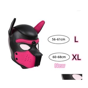 Feestmaskers xl codemerk verhogen groot formaat puppy cosplay padded rubber fl head cood masker met oren voor mannen dames honden rollenspel dr dhjri