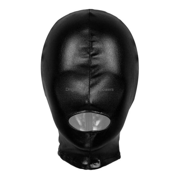 Máscaras de fiesta y uni hombres mujeres cosplay máscara facial capucha para juego de rol traje látex brillante metálico boca abierta agujero sombrero fl q0818 gota d dhvoe