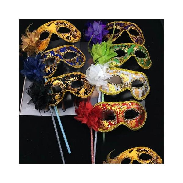 Máscaras de festa Y Venetian Veneza Titular Pena Flor Carnaval Desempenho Traje Roxo Lady Masquerade 230216 Drop Delivery Home Gard Dhep3