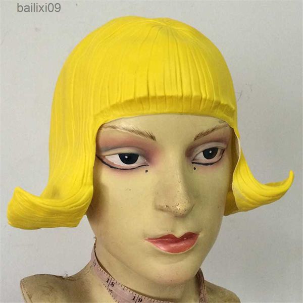Máscaras de fiesta CD amarillo peluca bonita femenina flash goma peluca amarilla máscara festival fiesta de baile de Halloween disfraces disfraces accesorios T230905