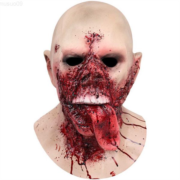 Máscaras de fiesta Zombie Blood Tongue Máscara de látex Scary Halloween Cosplay Party Zombies Máscara Blood Face Zombie Latex Mask L230803