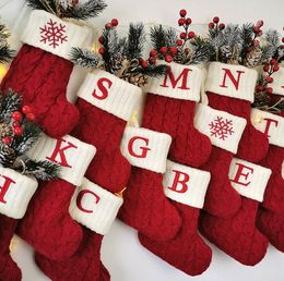 Calcetines de fiesta Feliz Navidad copo de nieve rojo letras del alfabeto calcetín de Navidad adornos colgantes de árbol para el hogar regalo de Navidad DE899