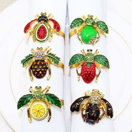 Anneaux de serviette de fête motif abeilles fruits réceptions de mariage strass diamant alliage métallique rond de serviette boucle cuisine table à manger décoration