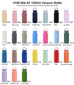 Botellas de agua deportivas de gran capacidad, botella de agua con recubrimiento en polvo de acero inoxidable de 1 litro, frasco deportivo de metal a prueba de fugas, botella deportiva colorida y duradera, varios colores
