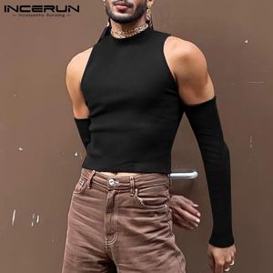 Party Nightclub Style Men Sexy Leisure Camiseta Solid All-Match Fashionable Strapless Hollow Out Camisetas de manga larga S-5XL 240327