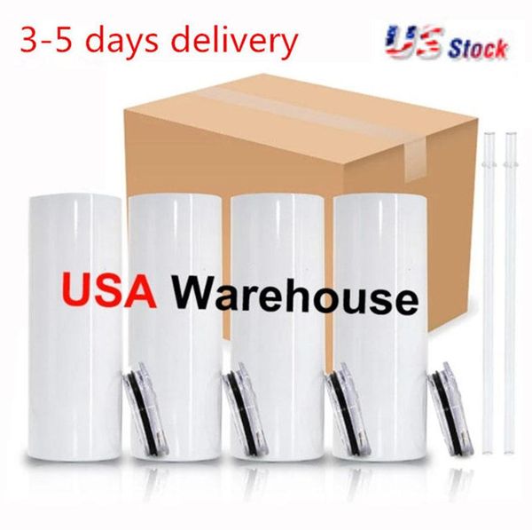 50 pcs/carton DROIT 20 oz Sublimation Gobelets Tasses Avec Couvercle De Paille Bouteilles D'eau En Acier Inoxydable Drinkware Double Isolation Tasses