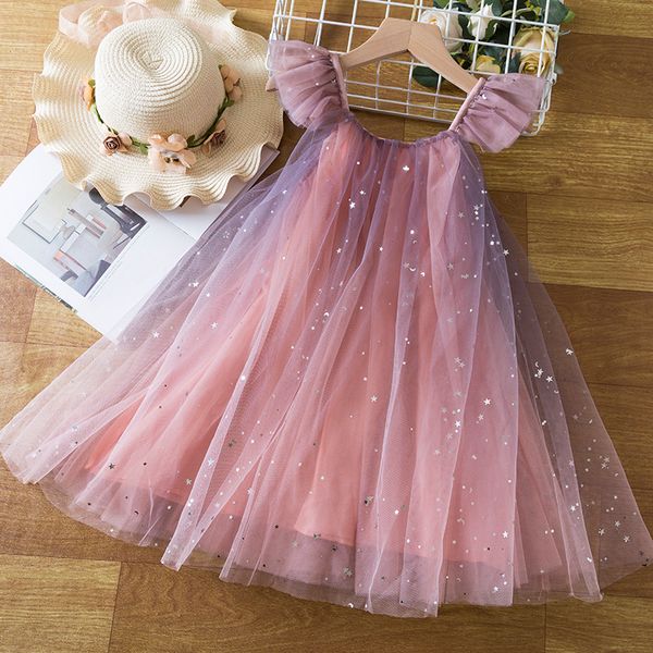 Fête princesse fille robe bébé Sequin fée dégradé maille vêtements d'été enfants anniversaire tenues fleur filles robes pour mariage