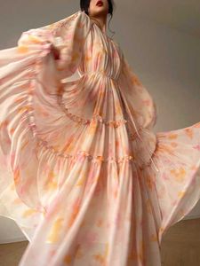 Party Print Midi -jurken voor vrouwen 2023 Lente zomer nieuwe mode flare mouw o nek vintage jurk elegante losse y2k jurk