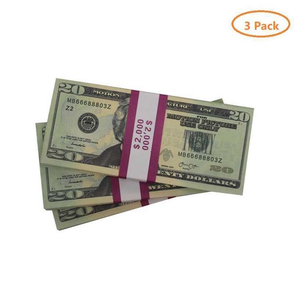 Réplique de fête US FAKE Money Kids Play Toy ou Family Game Paper Copy Banknote 100pcs Pack Practice Counting Movie Prop 20 dollars F187V 11