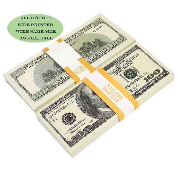 Party Replica US Money Fake Money Jugar juguete o juego Familia Copia de papel Banknote 100pcs Pack Practice Contando la película Prop 20 dólares F317i 36p2r