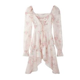 Fête à volants manches bouffantes Mini robe nouvelle mode Style français robe à manches longues pour les femmes 2023 élégant Floral une ligne robe