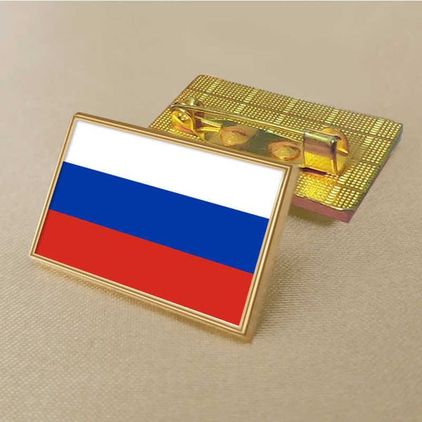 Épingle de drapeau russe de fête 2.5*1.5 cm en alliage de Zinc moulé sous pression en Pvc couleur enduit or insigne médaillon rectangulaire sans résine ajoutée