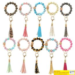 Fête Silicone Perle Bracelet Porte-clés En Daim Gland Porte-clés Femmes Tournesol Imprimé Bracelet Festival Cadeau En Bois Perlé Jewerly