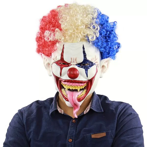 Masque à pointes de fête cheveux pour visage complet Latex Halloween couronne masques d'horreur Clown Cosplay nuit terreur Club