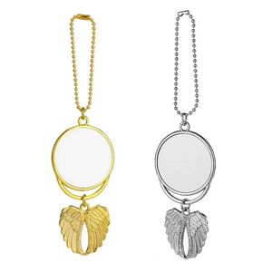 Fête Sublimation porte-clés blanc ailes d'ange transfert de chaleur pendentif rond pour noël saint valentin anniversaire cadeau