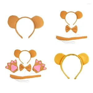 Fournitures de fête 1/3/4 pièces ensemble de costumes d'ours oreilles bandeau queue nœud papillon pour enfants Halloween noël Cosplay