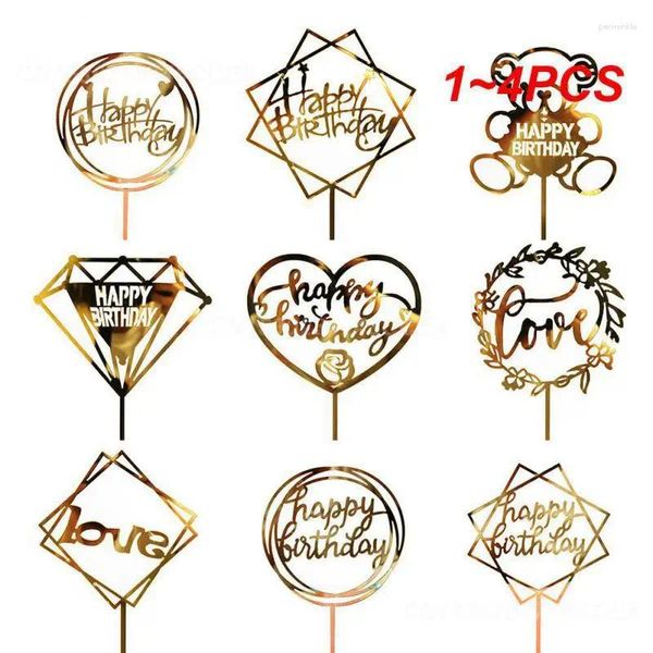 Suministros de fiesta 1-4pcs Topper Happy Birthday Celebratory accesorio de accesorios Boda única estampado de bandera duradera