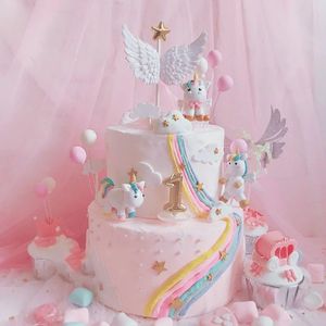 Party Supplies 1 PC Unicorn Cake Decoration for Girls Soft Pottery Decoration Unicorns Plug in 20220601 D3