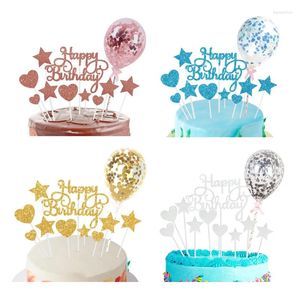 Feestartikelen 1 Set Gelukkige Verjaardag Taart Topper Hart Ster Cupcake Toppers Bruiloft Baby Douche Decoratie Bakken
