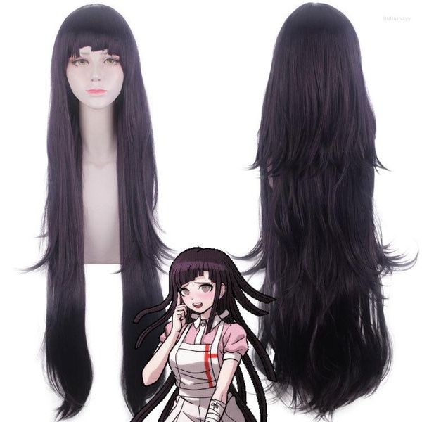 Suministros de fiesta 100CM Dangan Ronpa Tsumiki Mikan peluca larga disfraz de Cosplay Danganronpa mujeres pelo resistente al calor pelucas de Halloween