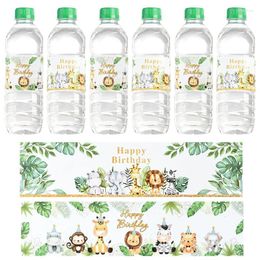 Party Supplies 10pcs Animal Zoo Birthday Water Bottel Étiquette de bouteille personnalisée Sticker Baby Shower Boy décor Kids Kids Dino Tropical Thème