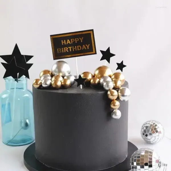 Fourniture de fête 10pcs Ball Decoration Cake Topper Joyeux anniversaire DIY Gold Silver Toppers Cupcake Christmas Wedding 2024