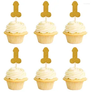 Fournitures de fête 10 pièces paillettes pénis Cupcake Toppers Bachelorette poule gâteau pour mariage nuptiale douche décorations d'anniversaire