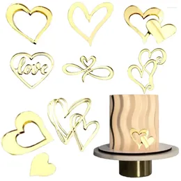 Fournitures de fête 10 pièces coeur doré acrylique gâteau Topper saint valentin Cupcake décorations anniversaire mariage Toppers outils de cuisine