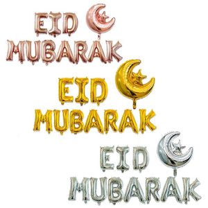 Party Supplies 11pcs/Set Ramadan Decoration Eid Mubarak Foly Ballonnen Rose Gold Letter met Star Moon voor Muslim SN4845