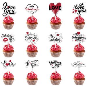 Party Supplies 12/24pcs Happy Valentine's Day Cake Topper Sweet Heart Love You My Valentines Pick Bruiloft verloving Decoratie