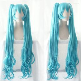 Mikuu – perruque de Cosplay bouclée longue de 120cm, fournitures de fête, couvre-chef bleu, cheveux résistants à la chaleur, noël pour femmes adultes