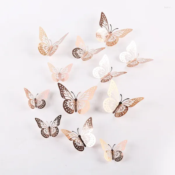 Fournitures de fête 12 pièces décorations de gâteaux 3D papillons creux joyeux anniversaire Toppers pour gâteaux dessert bébé douche décor papillon